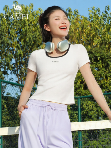 CAMEL | Round Neck Short Sleeve Stretch Breathable Cotton T-Shirt