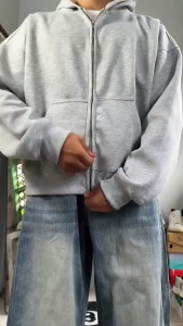 XARA & CO Mens Cardigan Hooded Sweatshirt Loose Solid Color Top Double Zipper Jacket