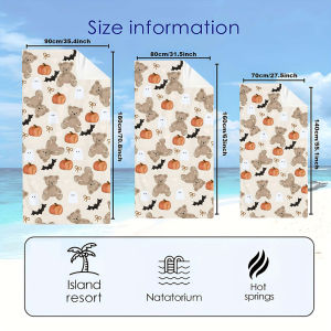 BILIBILI | Autumn Bear Ghost Print Beach Towels Ultra Lightweight Quick Drying Super Absorbent Summer Essential Fast-Drying Towel for Beach