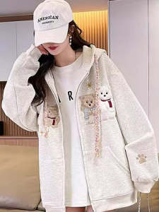 Oule Special Area American Retro Cartoon Hoodie Open Cardigan Casual Style for Freshman And High School Girls Autumn New Arrival