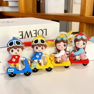 2Pcs Cartoon Labubu Car Key Pendant Cute Electric Bike Couple Backpack Decoration Unique Friend Present Creative Luminous Labubu Keychain