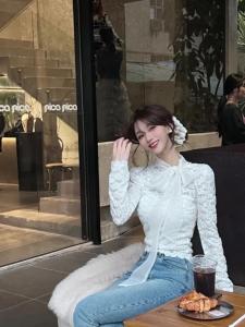 Áo Sơ Mi Ren Lót Lông Cừu Cổ Đứng Thắt Nơ Cho Nữ Áo Lót Bó Sát Chất Liệu Cotton Phong Cách Công Sở Mùa Xuân 2026 Áo Dài Tay