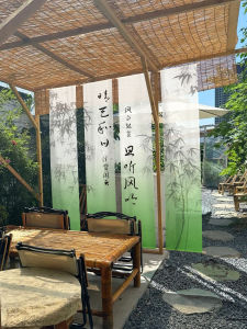 Chinese Style Mountain Waterfall Painting Semi-Transparent Curtain Cloth Art Tea Room Decorative Grass Hut Partition Hanging Canvas