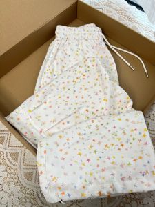 Quick Dry American Hand Drawn Star Full Print Wide Leg Pants Women Summer Sport Folded Workwear Paratrooper Trousers