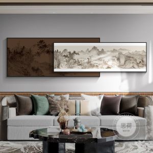Modern Luxury Mountain Landscape Painting Living Room Sofa Background Wall Decor Double-Exposure Crystal Ceramic And Oil Canvas