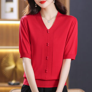 Silk Knit Shirt Short Sleeve