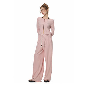 Turn Signal | Casual Fitted Knitted Short Sleeve Jacket and Long Pants Set