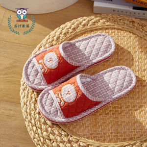 รองเท้าแตะคู่ผู้ชายผู้หญิงผ้าฝ้ายแท้ 3 ชั้นหนา รองเท้าแตะในบ้าน รองเท้าแตะแบบหนีบ ทรงสัตว์ มีเสียงดัง สไตล์ฤดูใบไม้ผลิและฤดูใบไม้ร่วง