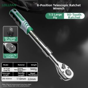DINGPAI | Industrial Grade Telescopic 90-Tooth Ratchet Wrench 1/2 Inch
