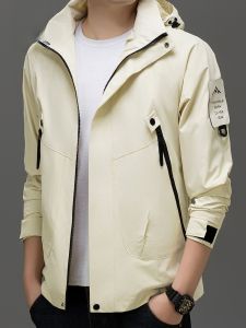 ROMON | Romon Mens Casual Hooded Jacket Outdoor Windproof Waterproof Detachable Spring Autumn Fashionable Polyester Fiber Long Sleeve