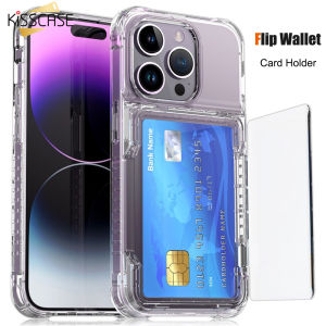 KISSCASE Flip Wallet Transparent Card Slot Holder Phone Case for iPhone15 14 Pro Max 13 12 11 14Plus Kickstand Shockproof Soft Hard Cover