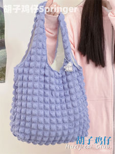 Korean Style Canvas Tote Bag Womens Shopping Bag Underarm Bubble Shoulder Handbag Polyester Material Casual Leisure Bag