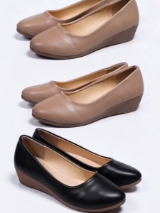 [JESSICASTORE ] New Korean round closed toe wedge leather shoes For Women #217