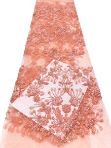 SKIG Handmade French Tulle Mesh Lace Luxury African Nigerian Beaded Sequins Embroidery Fabric For Bridal Wedding Dress Sewing