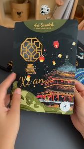 (1 ชุดได้ทั้ง 4 ภาพเลยค่า) ฟรีแท่งไม้ขูดทุกชุด China City Night Scene Scratch Art ขนาด 14x20cm แผ่นขูดภาพวิวประเทศจีน