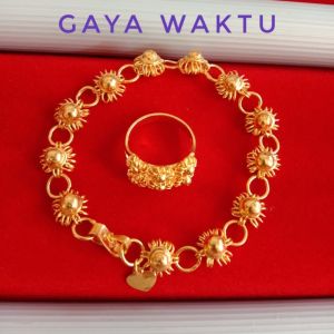 Gelang Dan Cincin Bunga Wanita Tempahan Lapis Emas 24k