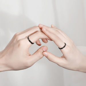 【♡Lovely girls house♡】INS Style Geometric Rhombus Ring Adjustable Couple Rings for Men Women Black Silver Lovers Jewelry Gift