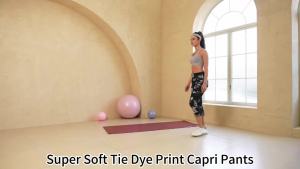 Super Soft High Waisted Tie Dye Print Sport Capri Pants for Women No See Through Workout Running Yoga Athletic