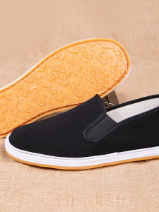 Old Beijing Mens Cloth Shoes Thousand Layer Bottom Cow Tendon Bottom Breathable One Step Comfortable Soft Bottom Military Single Black