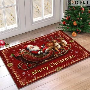 VIKAMA Classic Santa Sleigh Elk Snow Christmas Mat Soft Water Absorbent Doormat Bedroom Bathroom Welcome Anti Slip Rug