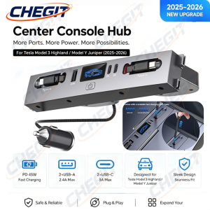 45W USB Shunt HUB Intelligent Docking Station Car Adapter Powered Splitter Extension For Tesla Model 3 2024-25 / Model Y 2025 26