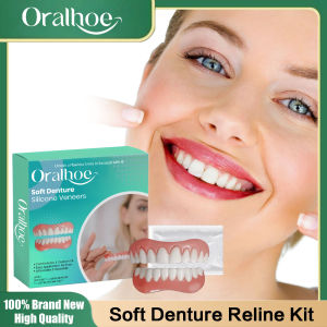 Upper and Lower Dentures Full Set Natural Safe Silicone False Teeth That Fit Oral Repair Missing Dull Tooth Portable Soft Braces