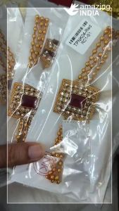 Premium Matte Gold Square Stone Indian Choker Set