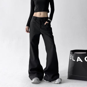 MUYUZI | American Retro Black Flared Trousers