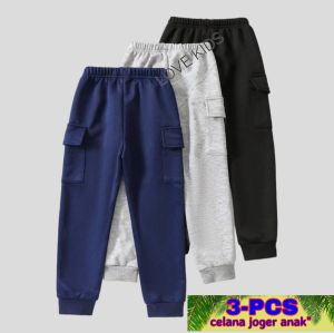 3pcs Celana Jogger Cargo Anak Anak/Celana Elastic Waist Jogger Pants/Celana Comfy Anak" Pria Dan Wanita/Terbaru 2024