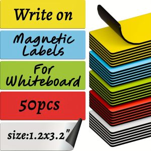 50 Pieces 1.2"x3.2" Magnetic Labels Waterproof Strips for Fridge Home Office Garage Refrigerator Blank Writable Cards Colored