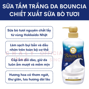 Sữa tắm trắng da chiết xuất sữa bò tươi Bouncia hương hoa cỏ 480ml Nhật Bản