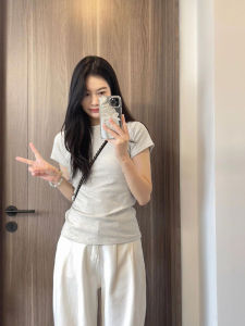 Áo Thun Cotton Cổ Tròn Tay Ngắn Dáng Ôm Màu Trơn Mùa Hè 2025 Dành Cho Nữ Cỡ Nhỏ Thường Ngày Phong Cách Hàn Quốc