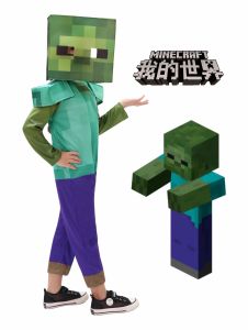 New Carton Minecrafts zombie Costume Blue Armor Classic Kids Cosplay suit for Halloween Role Play Dress Set