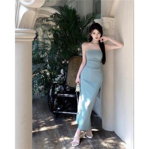 Sweet And Spicy Girl One Shoulder Tube Dress Womens Spring Pure Desire Base Layer Inner Skirt with Elastic Slit Long Skirt