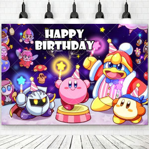Cute Kirby Pink Backdrop Kids Birthday Decorations Party Supplies Girl Baby Shower Decor Banner Photo Shoot Background Prop Gift
