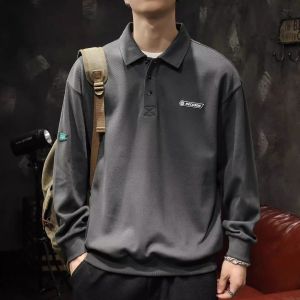 White Hoodie Mens Autumn and Winter 2023 New Arrival American Heavy Weight Polo Shirt Fleece-Lined Lapel Long Sleeve Top Coat