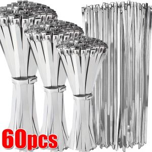 20/60Pcs Stainless Steel Cable Ties Reusable Self-sealing Fastening Ring Cable Tie Multi-Purpose Metal Hardware Cable Organizer