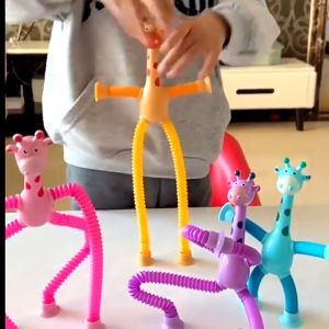 LED Children Telescopic Suction Cup Giraffe Toys Stress Relief Deformation Toy Sensory Bellows Toys Educational Toy