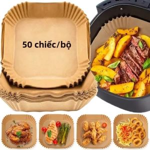 Bộ 50 Nồi Chiên Không Dầu Air Fryer Giấy Lót Dùng Một Lần Chống Dính Chống Dầu Lò Vi Sóng An Toàn Tẩy Không Thân Thiện Với Môi Trường Giấy Nướng Bánh Lót