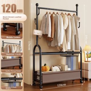 Simple Metal Floor Mounted Double Layer Clothes Hat Rack Bedroom Living Room Portable Storage Organizer Iron Material