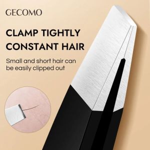 GECOMO Stainless Steel Black Eyebrow Tweezer With Slant And Flat Point Beauty Tools For Beard Plucking And Eyebrow Tweezers