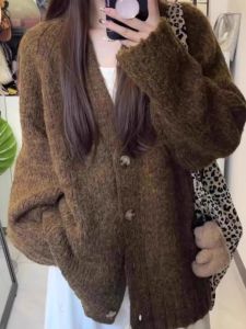 Korean Style Thickened Lazy Style Open Cardigan Sweater Womens Winter New Small Design Sense Versatile Top Buttoned Knitted Long Sleeve V-Neck