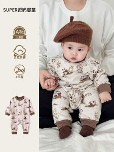 Adorable Knitted Baby Romper Autumn Outfit for Boys 100 Days Full Month Outfit Long Sleeve Crawler Suit Korean Style Infant Clothes