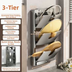 Hourleey | Foldable Suction Cup Mounted Pot Lid Holder Wall Storage
