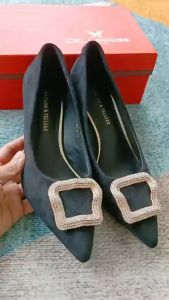 ẢNH THẬT / QCCC - Giày Cao Gót Mũi Nhọn Đính Đá Vuông Gót 5 Phân - HÀNG QUẢNG CHÂU CAO CẤP 6526