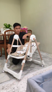 Can Swing Baby Dining Chair Foldable Baby Chair Adjustable Height Baby High Chair with Wheels Double Tray Portable Feeding Chair for Home Travel