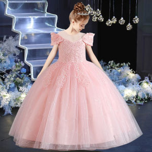 Flower Girl Lace Up Dress Wedding Kids Flowers First Communion Ball Embroidery Festival Party Dress 12Y