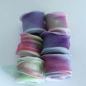 5yards/lot 6cm Fishtail Organza Satin Ribbons Reflective Iridescent Wavy Edge Ribbon For Gifts Wrapping DIY Headwear Bows Decor