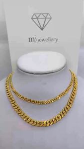 MJ Jewellery 916/22K Gold Hollow Sand Curb Necklace R012