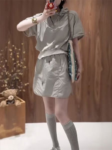 Shalldoer | Fashionable Sporty Half-length Thin Short-sleeved Top Bottoms Set For Women Drawstring Casual Summer Outfit Two-piece Ensemble